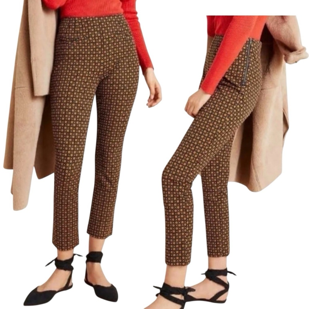 Anthropologie The Essential Slim Brown Black Geometric Skinny Pants Sz 4 #552